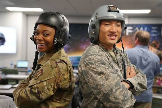 Airmen with flight helmets at AFWERX
